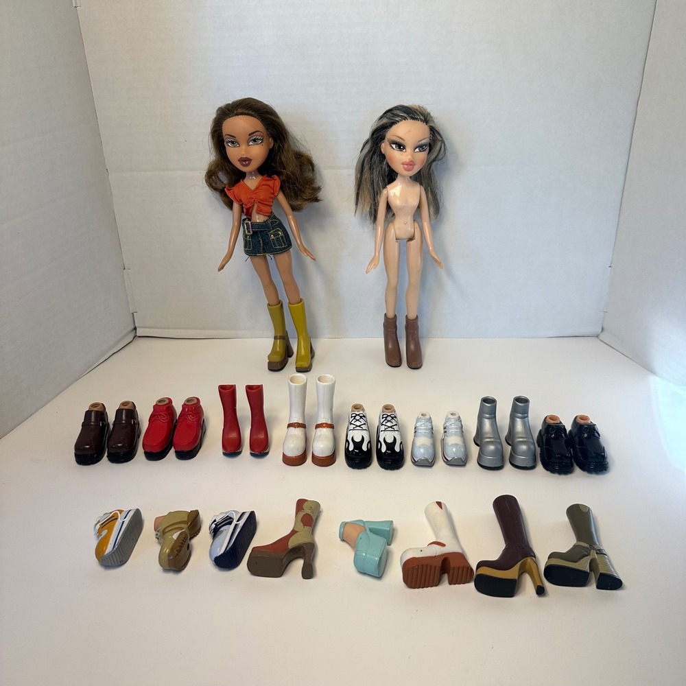 MGA Bratz Doll Lot of 2 With Clothing 28 Shoes Boots Pairs & Singles